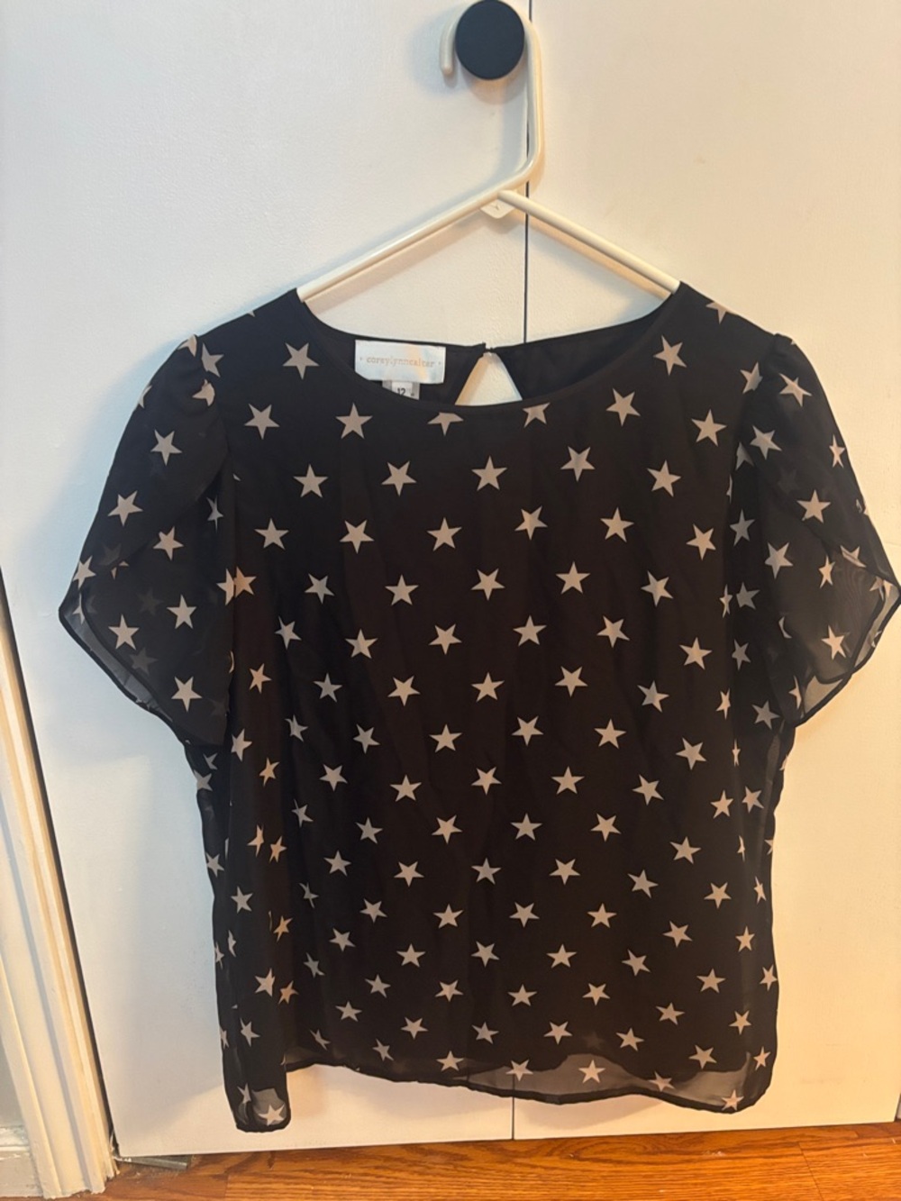 Anthropologie, Star Print Sheer Blouse - Black/White